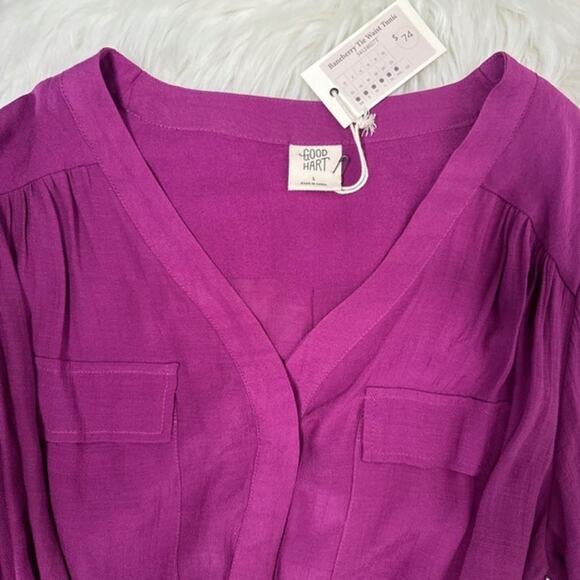 Matilda Jane Womens Tunic Long Sleeve Size Large Plum Purple V-neck Tie Waist - Picture 14 of 14